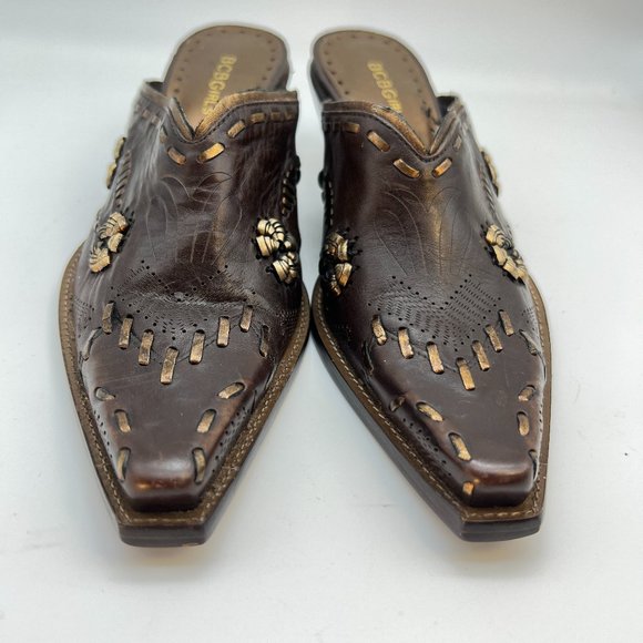 BCBGirls Western Style Mules Slip-on Square Toe Sz 7.5 Leather Upper and Sole - Picture 2 of 15
